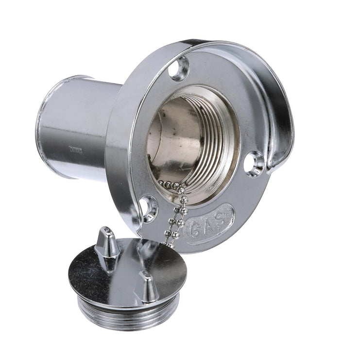 Seachoice 32041 Chrome Plated Zinc Gas Deck Fill w/ Cap (Beaded Chain Tether), for 1-1/2" Hose