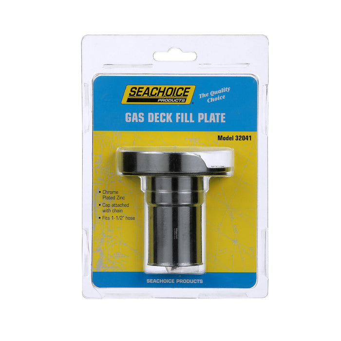 Seachoice 32041 Chrome Plated Zinc Gas Deck Fill w/ Cap (Beaded Chain Tether), for 1-1/2" Hose