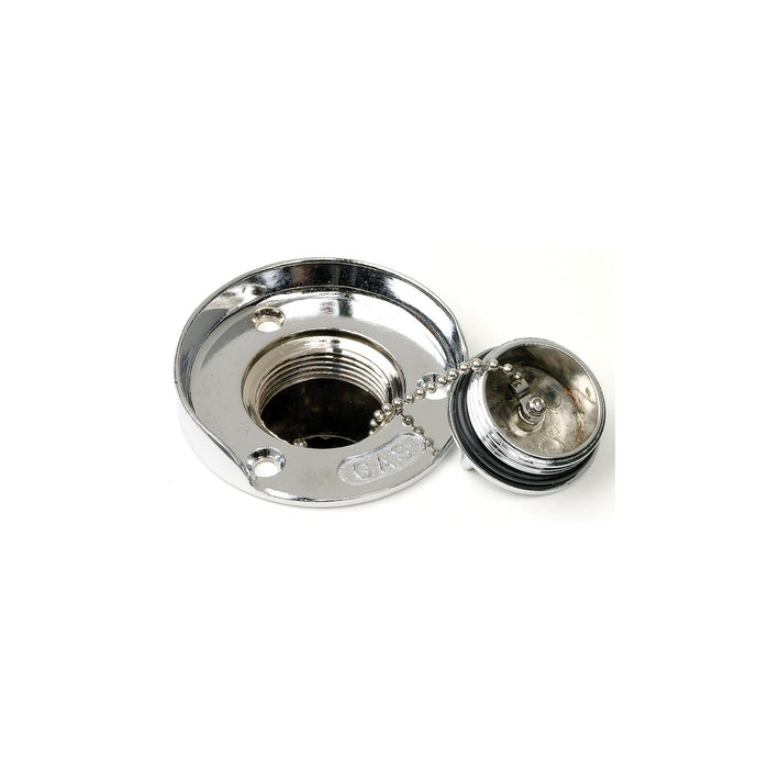 Seachoice 32041 Chrome Plated Zinc Gas Deck Fill w/ Cap (Beaded Chain Tether), for 1-1/2" Hose