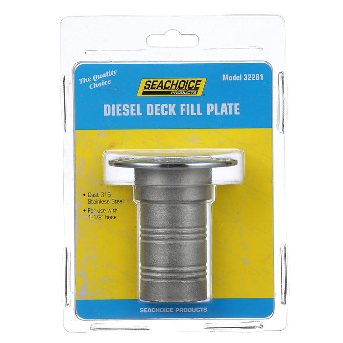 Seachoice 32261 SS Deck Fill w/ Cap (Chain Tether) for 1-1/2" Hose