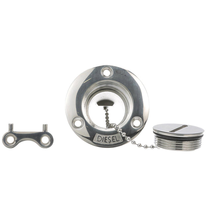 Seachoice 32261 SS Deck Fill w/ Cap (Chain Tether) for 1-1/2" Hose
