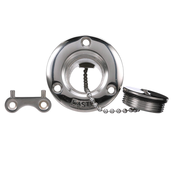 Seachoice 32281 SS Deck Fill w/ Cap (Chain Tether) for 1-1/2" Hose