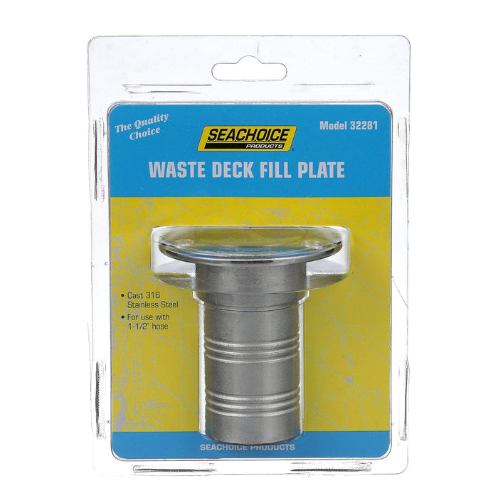 Seachoice 32281 SS Deck Fill w/ Cap (Chain Tether) for 1-1/2" Hose