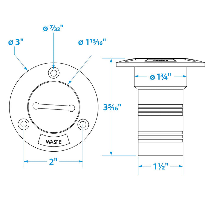 Seachoice 32281 SS Deck Fill w/ Cap (Chain Tether) for 1-1/2" Hose