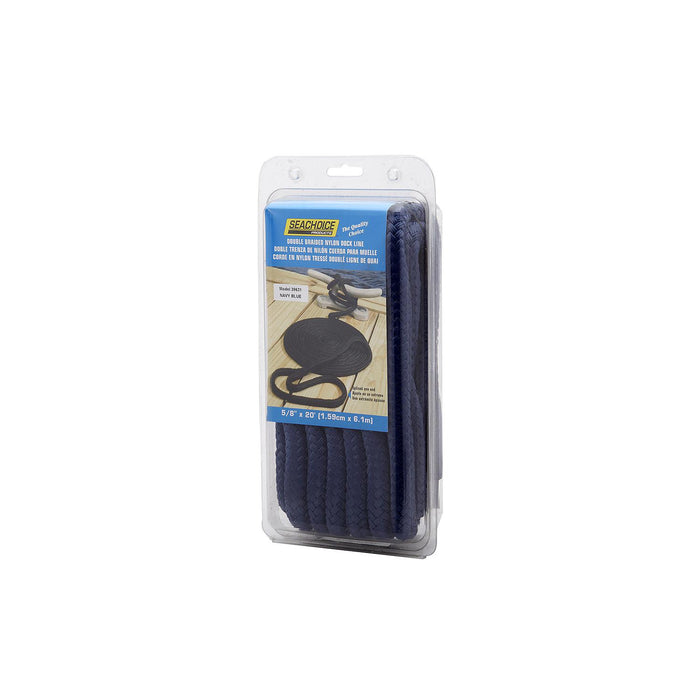 Seachoice Double-Braid Nylon Dock Line w/ Eye Splice, Pre-Shrunk, Heat Stabilized, 5/8 In. x 20 Ft., Navy