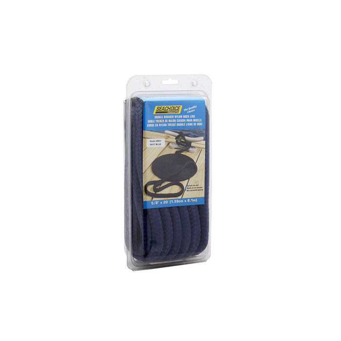 Seachoice Double-Braid Nylon Dock Line w/ Eye Splice, Pre-Shrunk, Heat Stabilized, 5/8 In. x 20 Ft., Navy