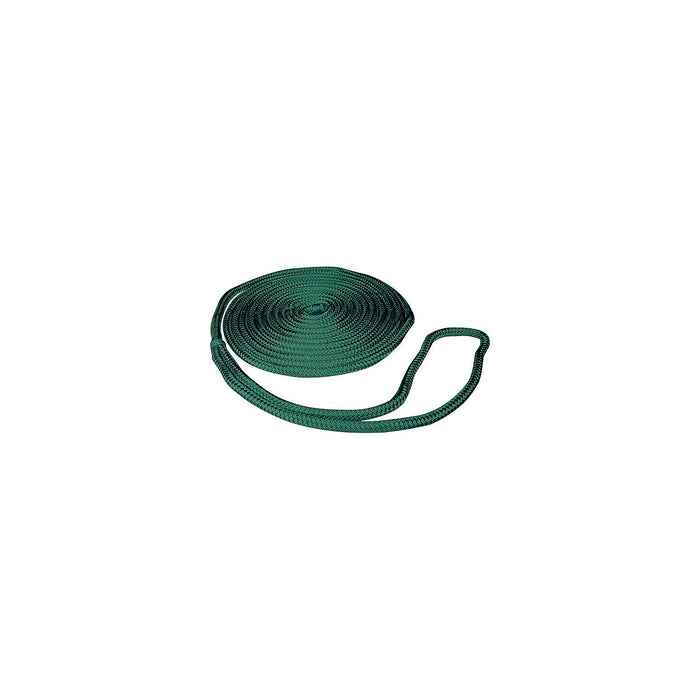 Seachoice Double-Braid Nylon Dock Line w/ Eye Splice, Pre-Shrunk, Heat Stabilized, 3/8 In. X 15 Ft., Forest Green