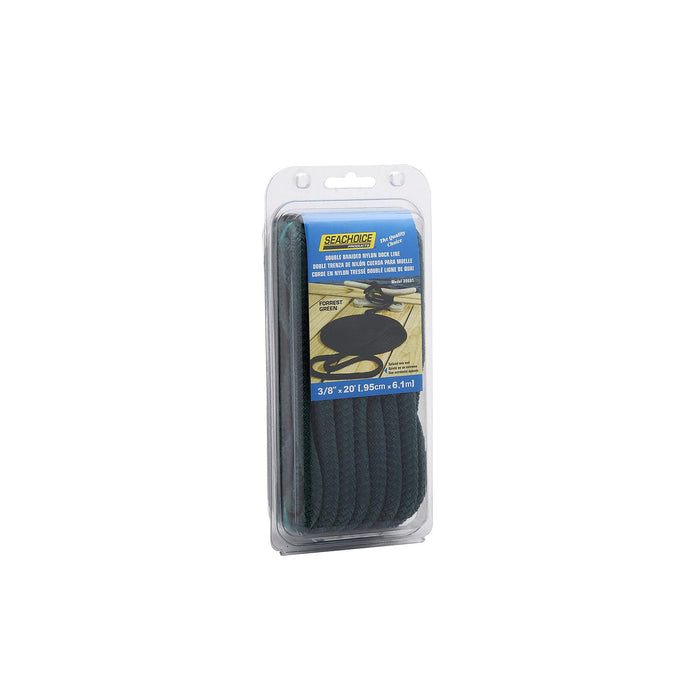 Seachoice Double-Braid Nylon Dock Line w/ Eye Splice, Pre-Shrunk, Heat Stabilized, 3/8 In. X 20 Ft., Forest Green