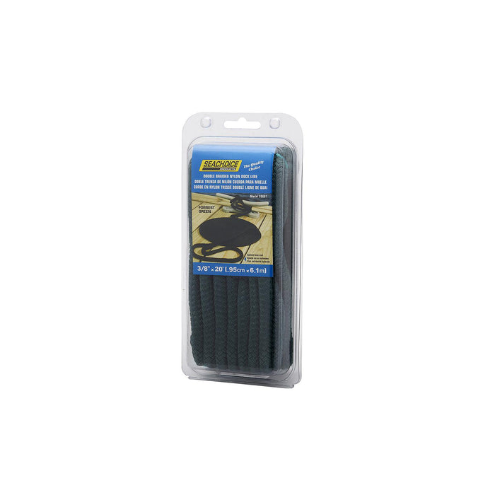 Seachoice Double-Braid Nylon Dock Line w/ Eye Splice, Pre-Shrunk, Heat Stabilized, 3/8 In. X 20 Ft., Forest Green