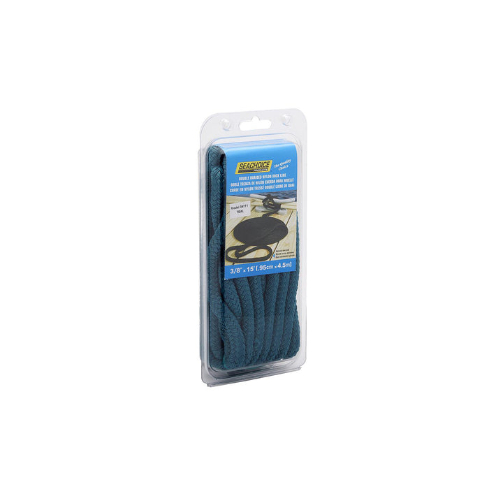 Seachoice Double-Braid Nylon Dock Line w/ Eye Splice, Pre-Shrunk, Heat Stabilized, 3/8 In. X 15 Ft., Teal Green