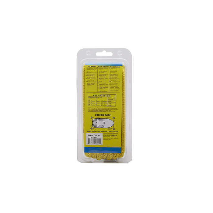 Seachoice Double-Braid Nylon Dock Line w/ Eye Splice, Pre-Shrunk, Heat Stabilized, 3/8 In. X 15 Ft., Yellow