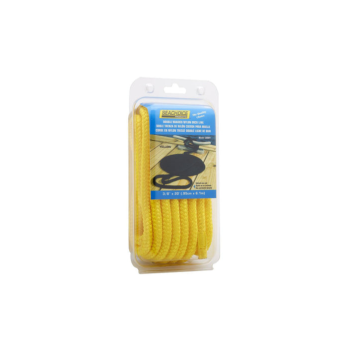 Seachoice Double-Braid Nylon Dock Line w/ Eye Splice, Pre-Shrunk, Heat Stabilized, 3/8 In. X 20 Ft., Yellow