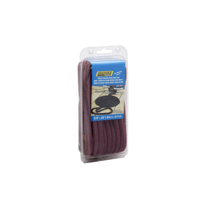 Seachoice Double-Braid Nylon Dock Line w/ Eye Splice, Pre-Shrunk, Heat Stabilized, 3/8 In. X 20 Ft., Burgundy