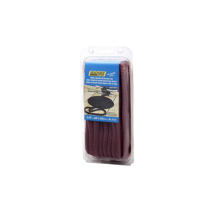 Seachoice Double-Braid Nylon Dock Line w/ Eye Splice, Pre-Shrunk, Heat Stabilized, 3/8 In. X 20 Ft., Burgundy
