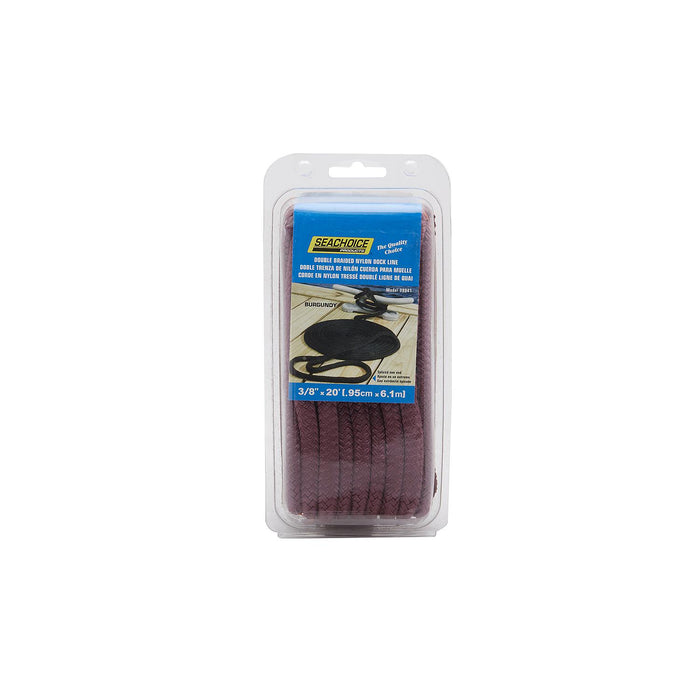Seachoice Double-Braid Nylon Dock Line w/ Eye Splice, Pre-Shrunk, Heat Stabilized, 3/8 In. X 20 Ft., Burgundy