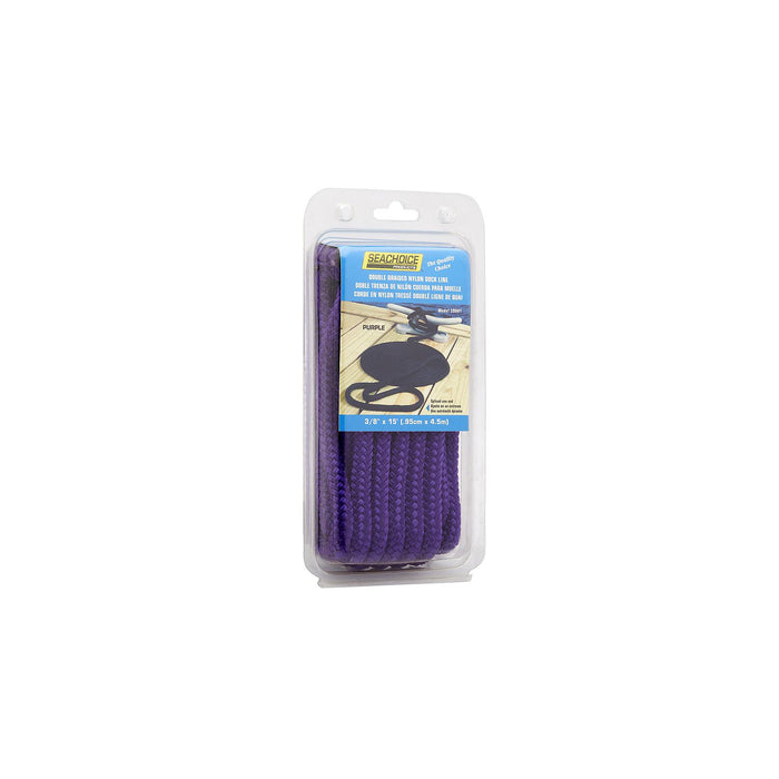 Seachoice Double-Braid Nylon Dock Line w/ Eye Splice, Pre-Shrunk, Heat Stabilized, 3/8 In. X 15 Ft., Purple