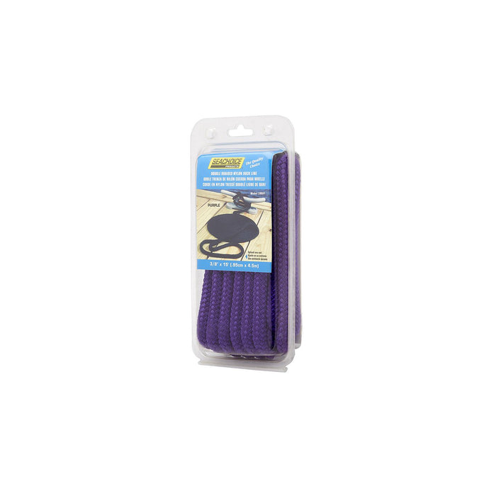 Seachoice Double-Braid Nylon Dock Line w/ Eye Splice, Pre-Shrunk, Heat Stabilized, 3/8 In. X 15 Ft., Purple