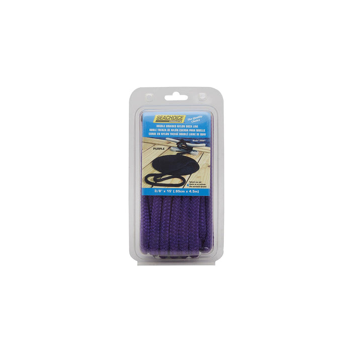 Seachoice Double-Braid Nylon Dock Line w/ Eye Splice, Pre-Shrunk, Heat Stabilized, 3/8 In. X 15 Ft., Purple
