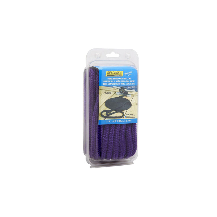 Seachoice Double-Braid Nylon Dock Line w/ Eye Splice, Pre-Shrunk, Heat Stabilized, 3/8 In. X 20 Ft., Purple