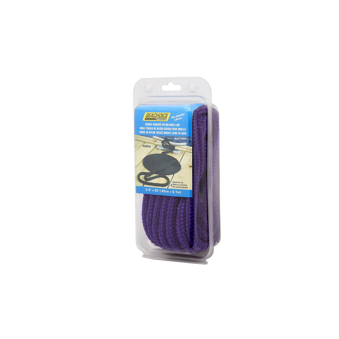 Seachoice Double-Braid Nylon Dock Line w/ Eye Splice, Pre-Shrunk, Heat Stabilized, 3/8 In. X 20 Ft., Purple