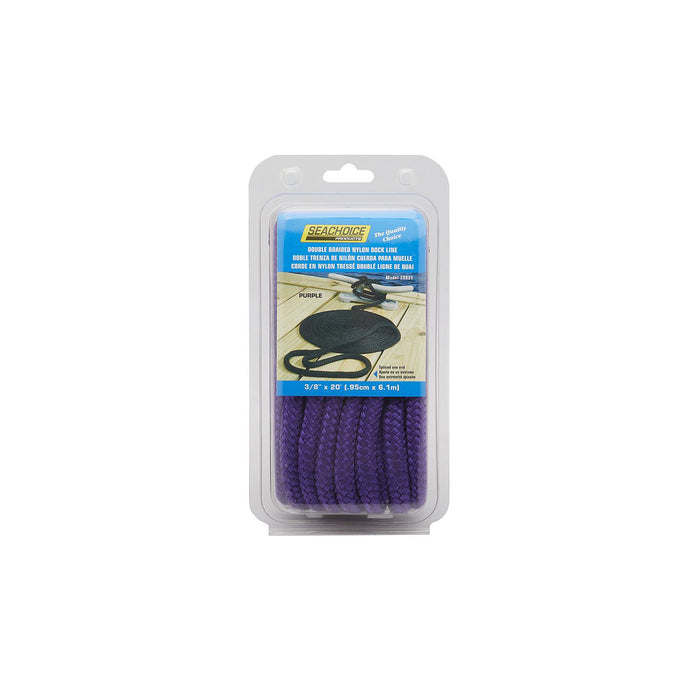Seachoice Double-Braid Nylon Dock Line w/ Eye Splice, Pre-Shrunk, Heat Stabilized, 3/8 In. X 20 Ft., Purple