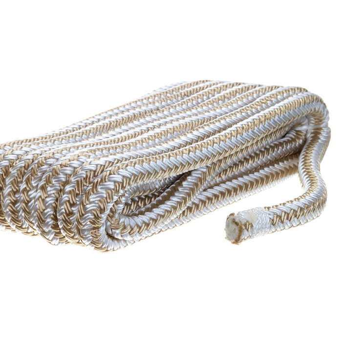 Seachoice Double-Braid Nylon Dock Line w/ Eye Splice, Pre-Shrunk, Heat Stabilized, 3/8 In. X 15 Ft., Gold White
