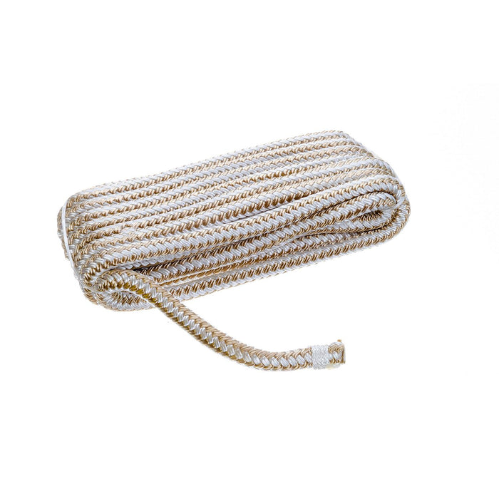 Seachoice Double-Braid Nylon Dock Line w/ Eye Splice, Pre-Shrunk, Heat Stabilized, 3/8 In. X 15 Ft., Gold White