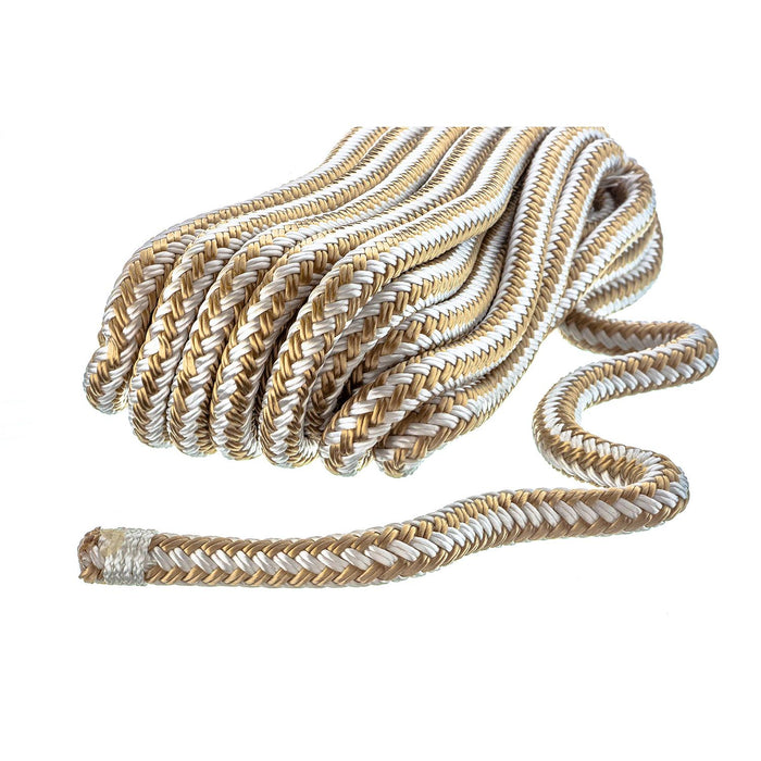 Seachoice Double-Braid Nylon Dock Line w/ Eye Splice, Pre-Shrunk, Heat Stabilized, 3/8 In. X 25 Ft., Gold White