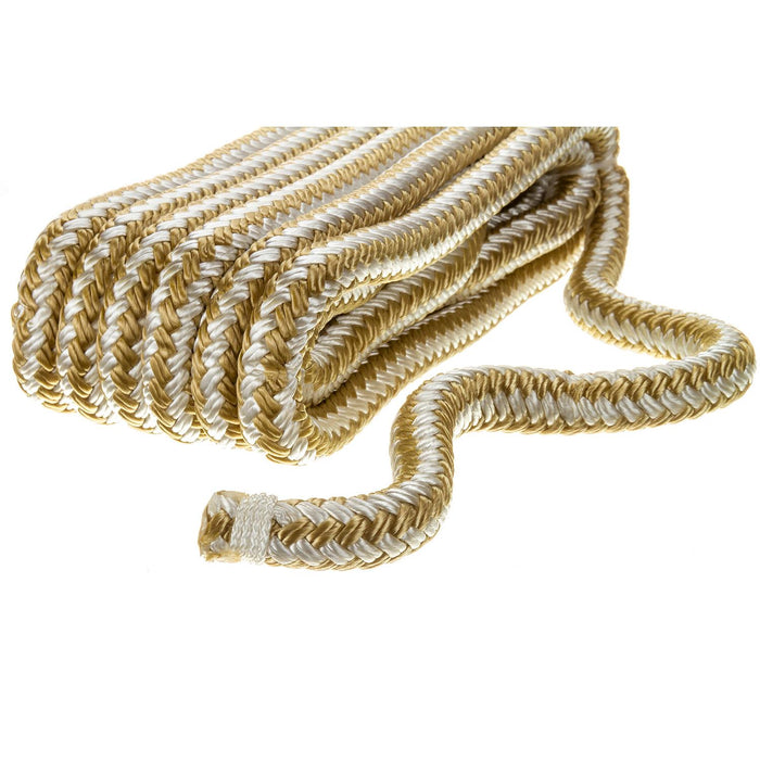 Seachoice Double-Braid Nylon Dock Line w/ Eye Splice, Pre-Shrunk, Heat Stabilized, 1/2 In. X 15 Ft., Gold White