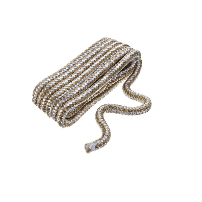Seachoice Double-Braid Nylon Dock Line w/ Eye Splice, Pre-Shrunk, Heat Stabilized, 1/2 In. X 15 Ft., Gold White
