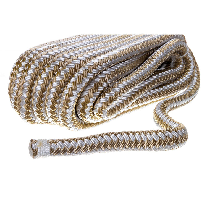 Seachoice Double-Braid Nylon Dock Line w/ Eye Splice, Pre-Shrunk, Heat Stabilized, 1/2 In. X 25 Ft., Gold White