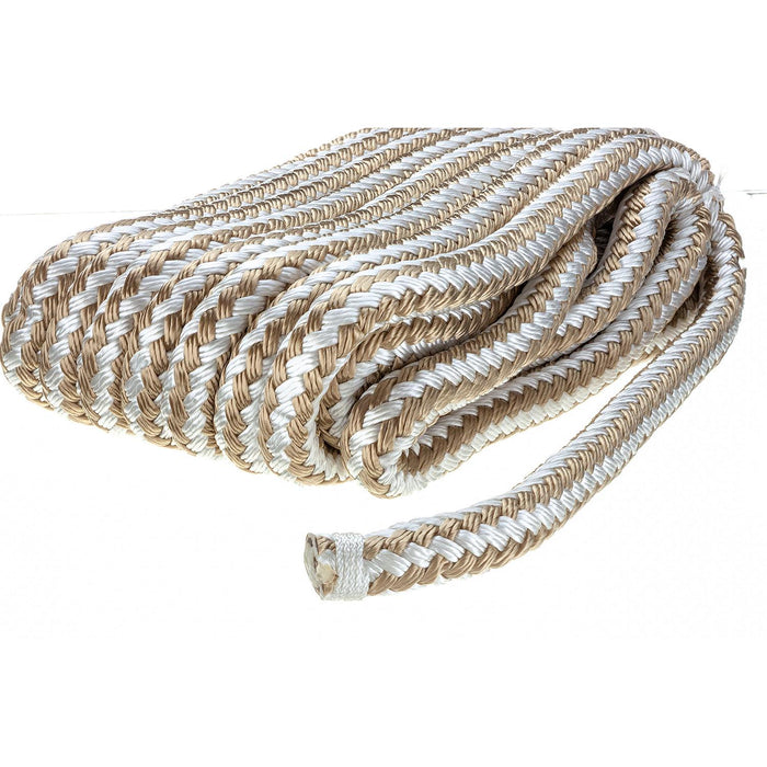 Seachoice Double-Braid Nylon Dock Line w/ Eye Splice, Pre-Shrunk, Heat Stabilized, 5/8 In. X 25 Ft., Gold White