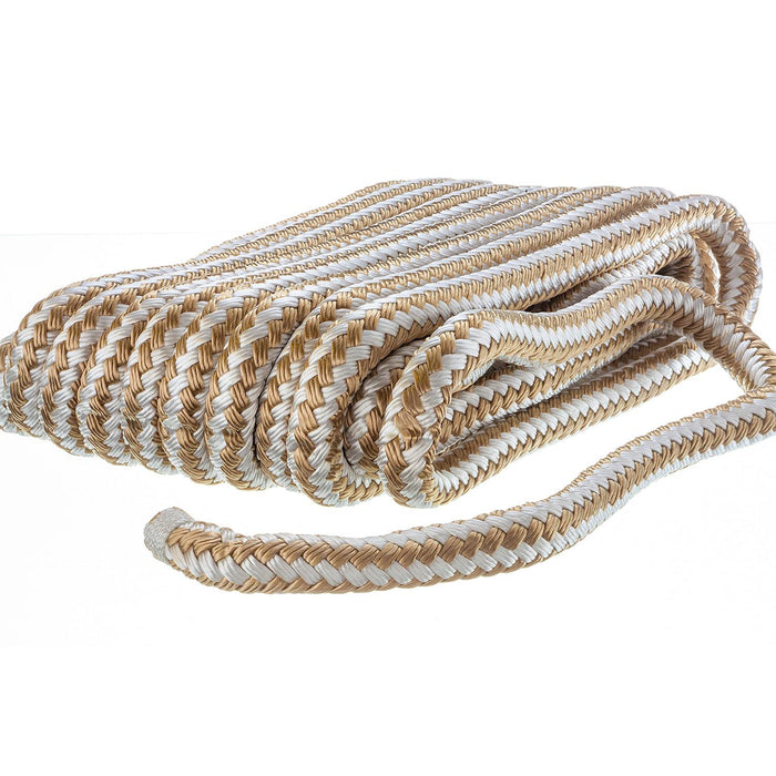 Seachoice Double-Braid Nylon Dock Line w/ Eye Splice, Pre-Shrunk, Heat Stabilized, 5/8 In. X 35 Ft., Gold White