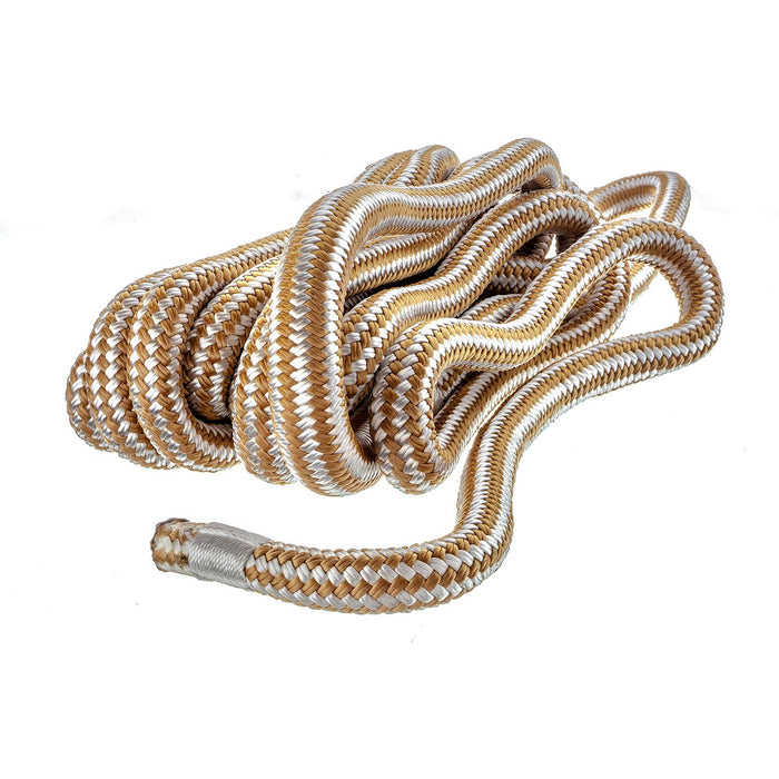 Seachoice Double-Braid Nylon Dock Line w/ Eye Splice, Pre-Shrunk, Heat Stabilized, 5/8 In. X 20 Ft., Gold White