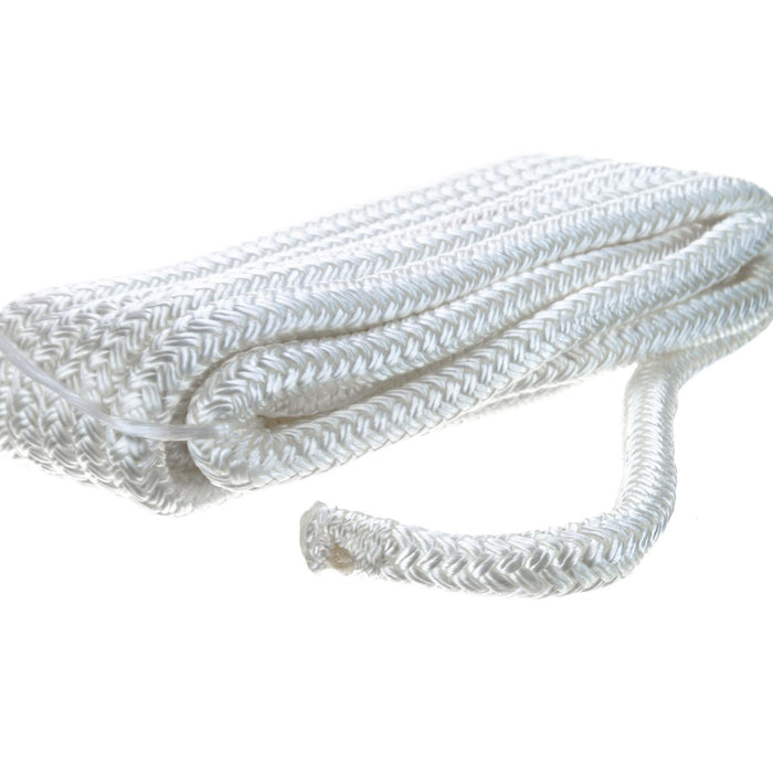 Seachoice Double-Braid Nylon Dock Line w/ Eye Splice, Pre-Shrunk, Heat Stabilized, 3/8 In. X 15 Ft., White