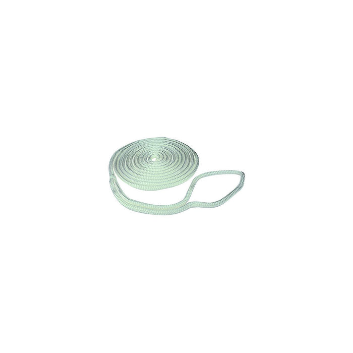 Seachoice Double-Braid Nylon Dock Line w/ Eye Splice, Pre-Shrunk, Heat Stabilized, 3/8 In. X 15 Ft., White