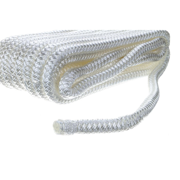 Seachoice Double-Braid Nylon Dock Line w/ Eye Splice, Pre-Shrunk, Heat Stabilized, 3/8 In. X 20 Ft., White