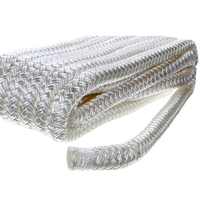 Seachoice Double-Braid Nylon Dock Line w/ Eye Splice, Pre-Shrunk, Heat Stabilized, 1/2 In. X 15 Ft., White