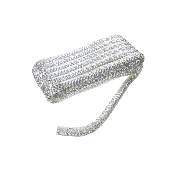 Seachoice Double-Braid Nylon Dock Line w/ Eye Splice, Pre-Shrunk, Heat Stabilized, 1/2 In. X 15 Ft., White