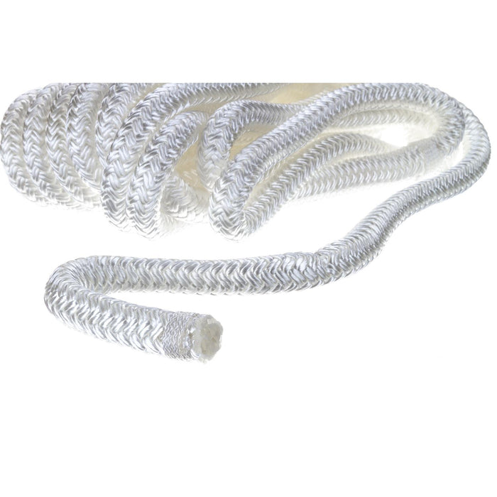 Seachoice Double-Braid Nylon Dock Line w/ Eye Splice, Pre-Shrunk, Heat Stabilized, 1/2 In. X 20 Ft., White