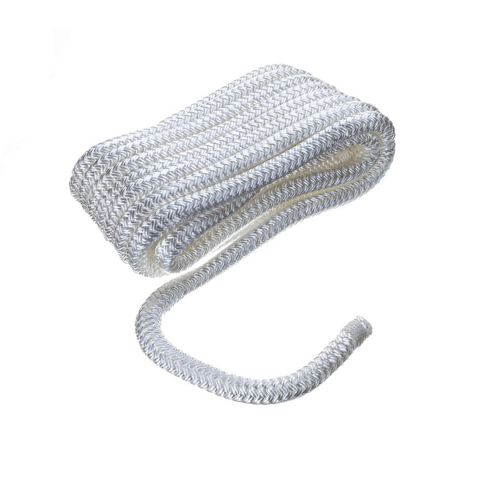 Seachoice Double-Braid Nylon Dock Line w/ Eye Splice, Pre-Shrunk, Heat Stabilized, 1/2 In. X 20 Ft., White