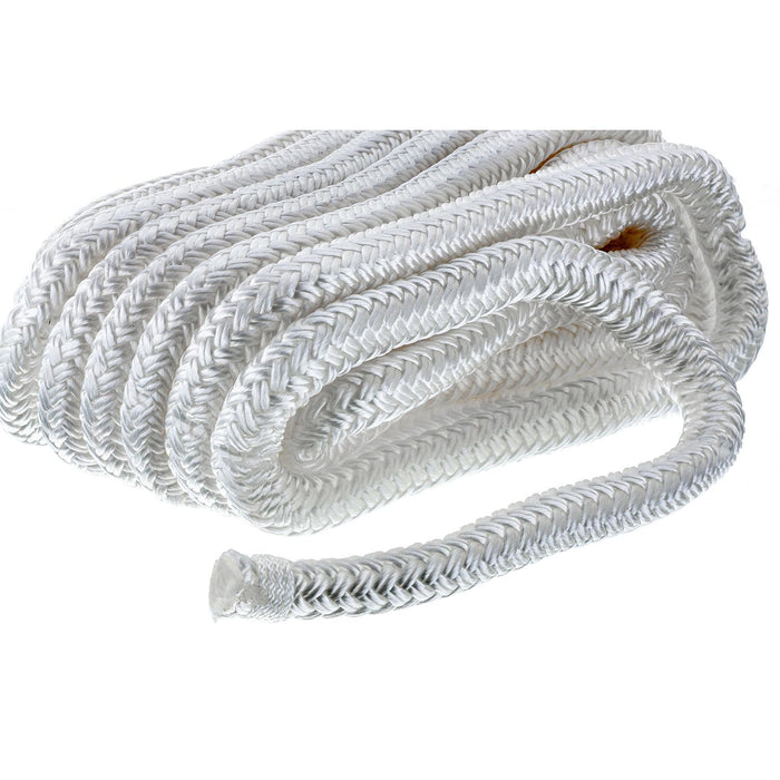 Seachoice Double-Braid Nylon Dock Line w/ Eye Splice, Pre-Shrunk, Heat Stabilized, 1/2 In. X 25 Ft., White