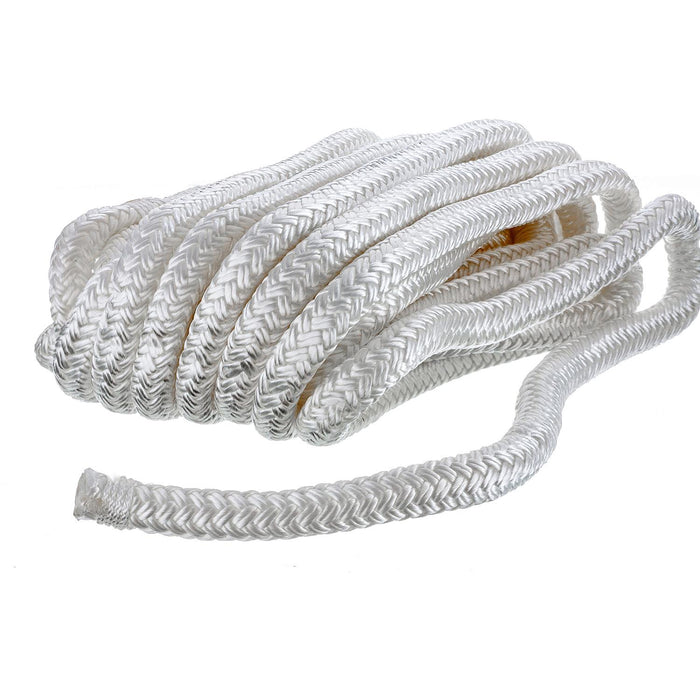 Seachoice Double-Braid Nylon Dock Line w/ Eye Splice, Pre-Shrunk, Heat Stabilized, 1/2 In. X 25 Ft., White