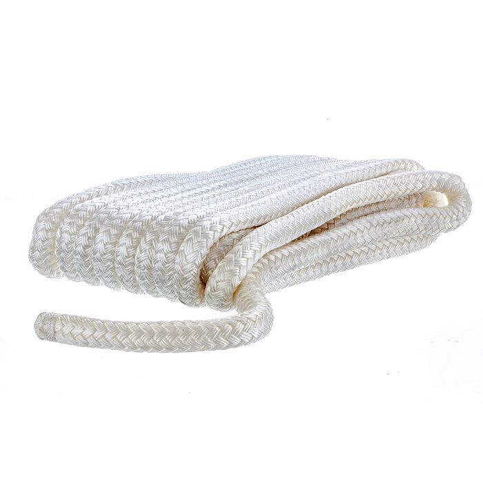 Seachoice Double Braid Nylon Dock Line, White, 5/8 in. X 35 Ft., 15 in. Eye Splice, Pre-Shrunk, Heat Stabilized