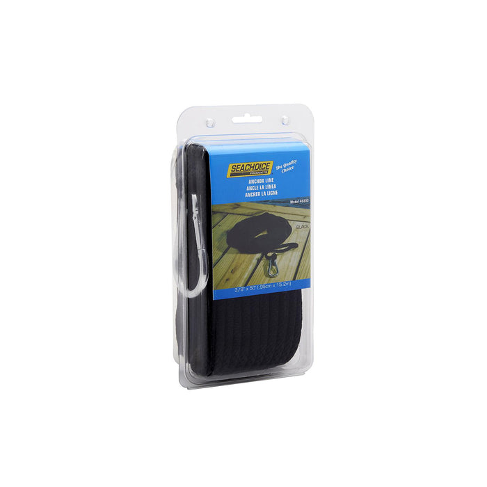 Seachoice 40233 Solid-Braid Nylon Anchor Line, Black, 3/8" x 50'
