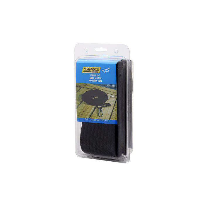 Seachoice 40233 Solid-Braid Nylon Anchor Line, Black, 3/8" x 50'