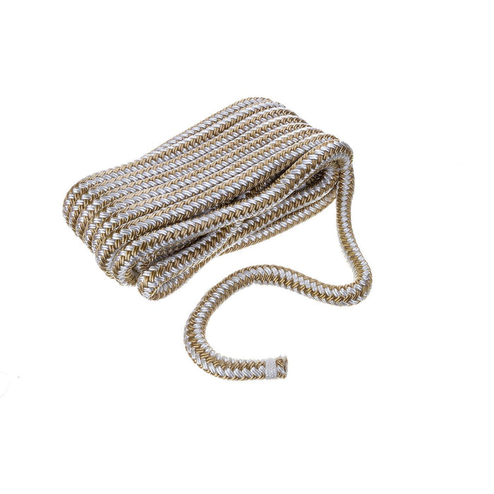 Seachoice Double-Braid Nylon Dock Line w/ Eye Splice, Pre-Shrunk, Heat Stabilized, 1/2 In. X 20 Ft., Gold White