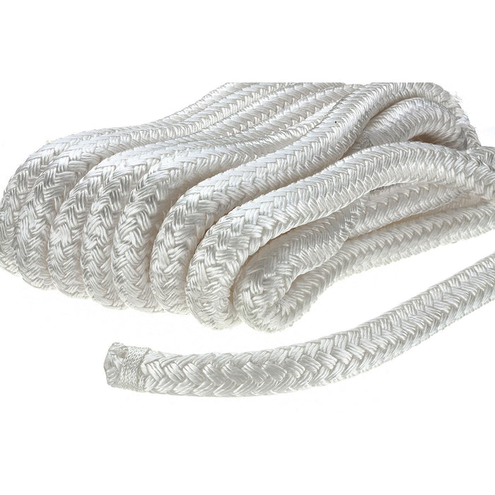 Seachoice Double-Braid Nylon Dock Line w/ Eye Splice, Pre-Shrunk, Heat Stabilized, 5/8 In. X 25 Ft., White