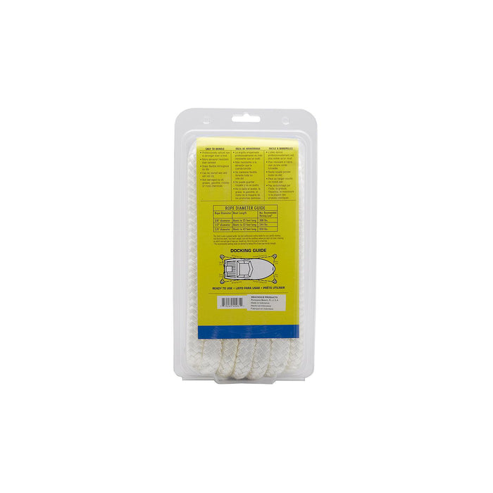 Seachoice Double-Braid Nylon Dock Line w/ Eye Splice, Pre-Shrunk, Heat Stabilized, 5/8 In. X 20 Ft., White