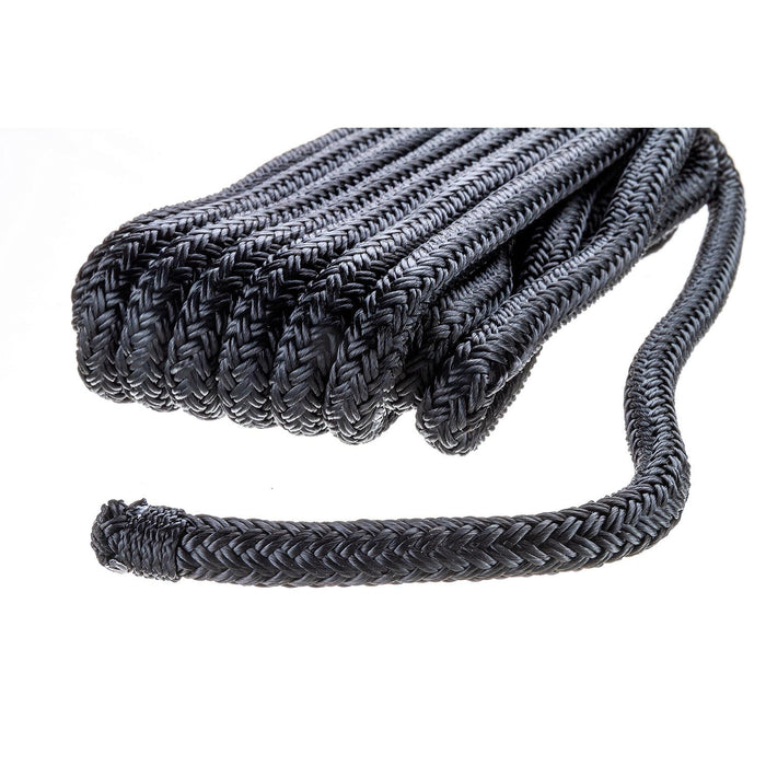 Seachoice Double-Braid Nylon Dock Line w/ Eye Splice, Pre-Shrunk, Heat Stabilized, 3/8 In. X 15 Ft., Black